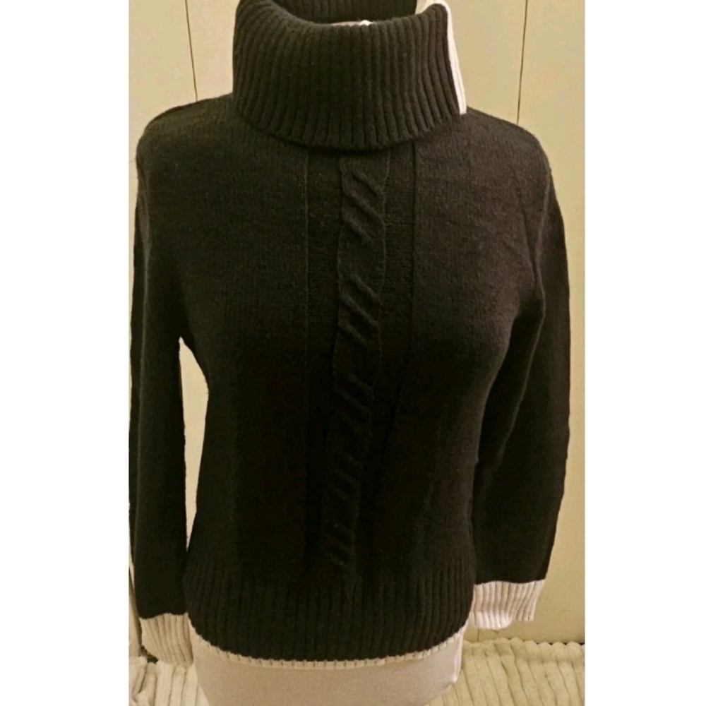 Vintage Nine & Co Sweater Womens Medium Black Turtleneck Ribbed Contrasting Trim